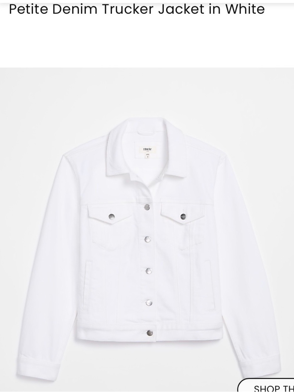 Petite Denim Trucker Jacket - White Ann Taylor LOFT Rivete Petite Small PS NWT